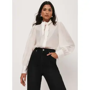 Mint Velvet Cream Pearl Trim Tie Neck Blouse